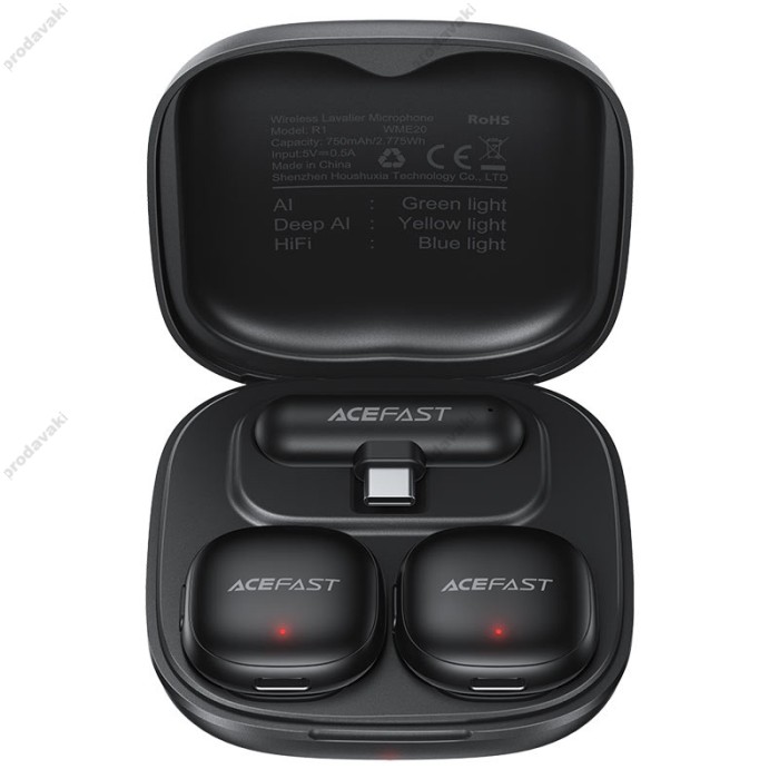 Бездротовий мікрофон ACEFAST R1 wireless lavalier microphones AI Type-C 2 мікрофона Black